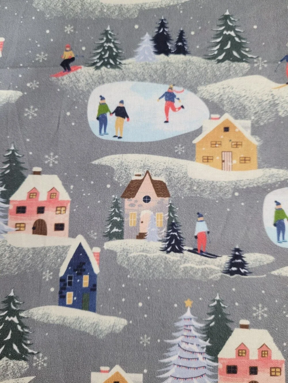 Holiday Village Cotton Sewing Fabric - Gray Winter Scene Joann (1011)